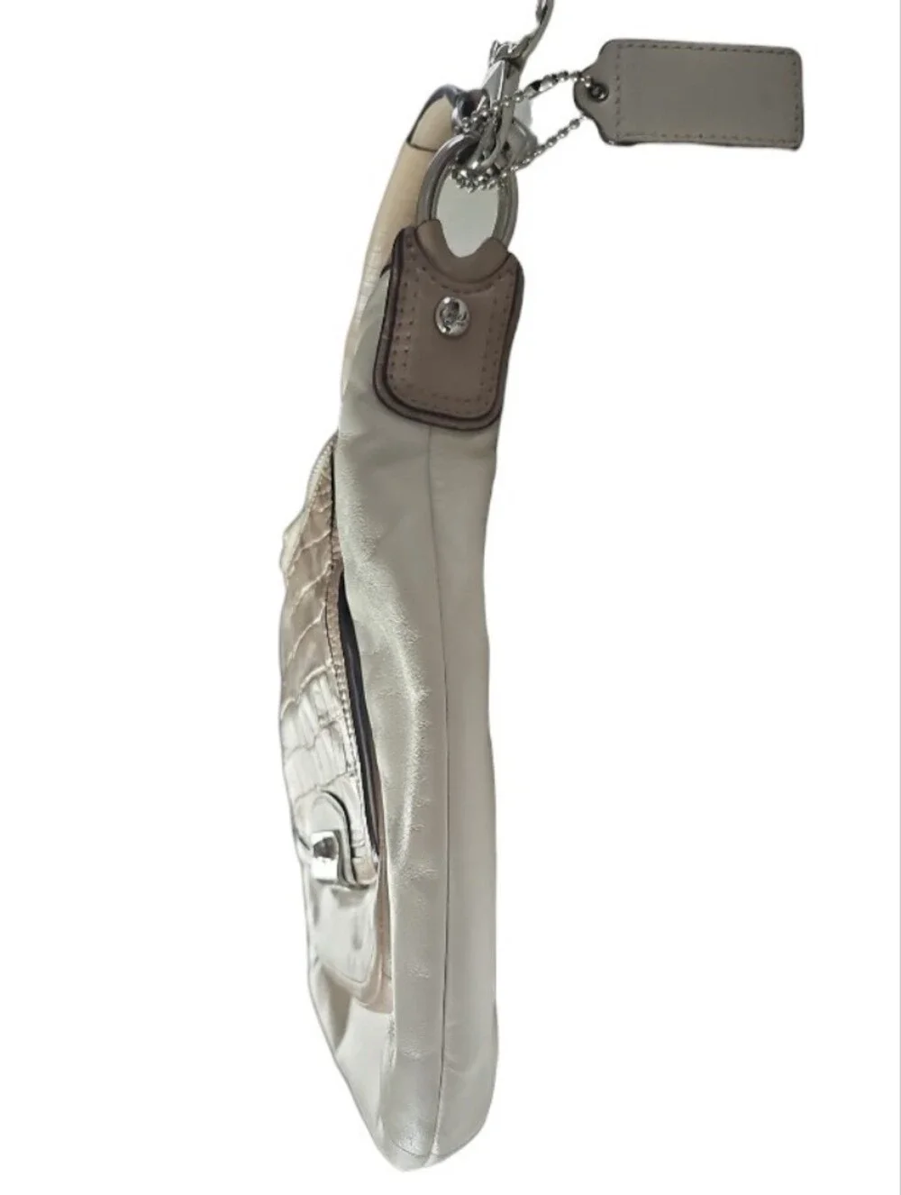 Coach Kristin Spectator Leather Hobo Crossbody Bag Cream Tan Croc Embossed